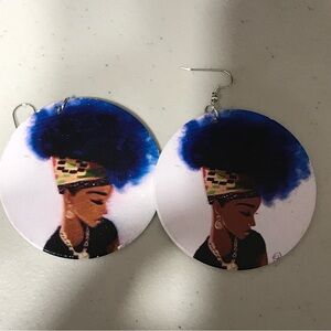 Black Girl Blue Haired Earrings